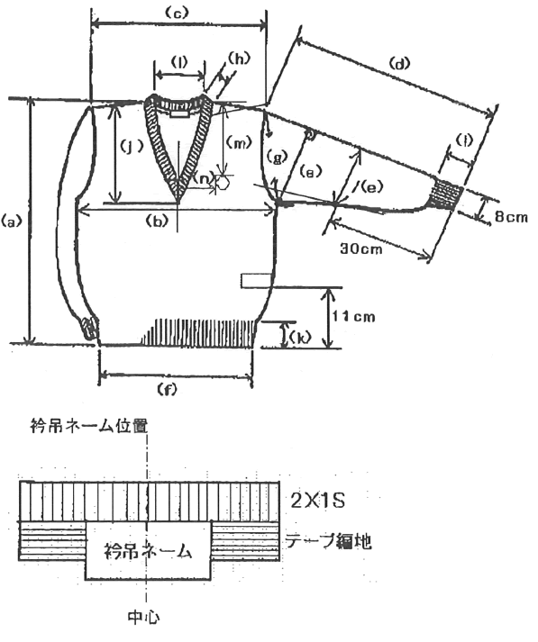 スクールセーター企画図　サイズ・幅など