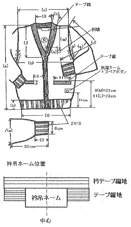 スクールカーディガンの仕様書図