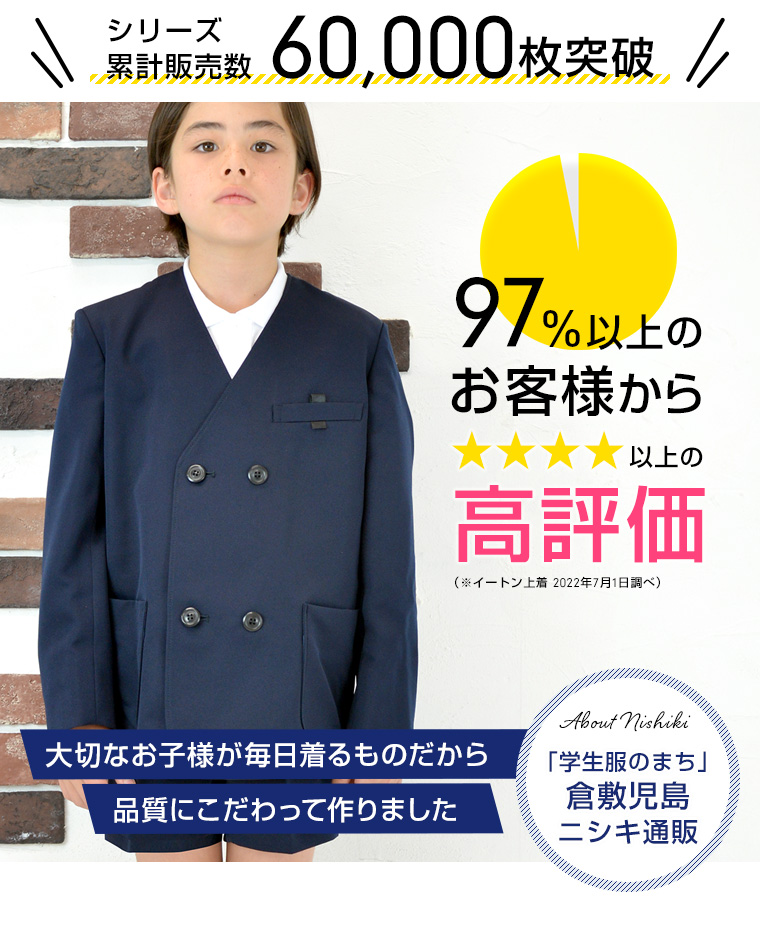 小学校上着 　サイズ１３５Ａ 紺 イートンダブル 男女兼用 ポリ１００％ 　新品